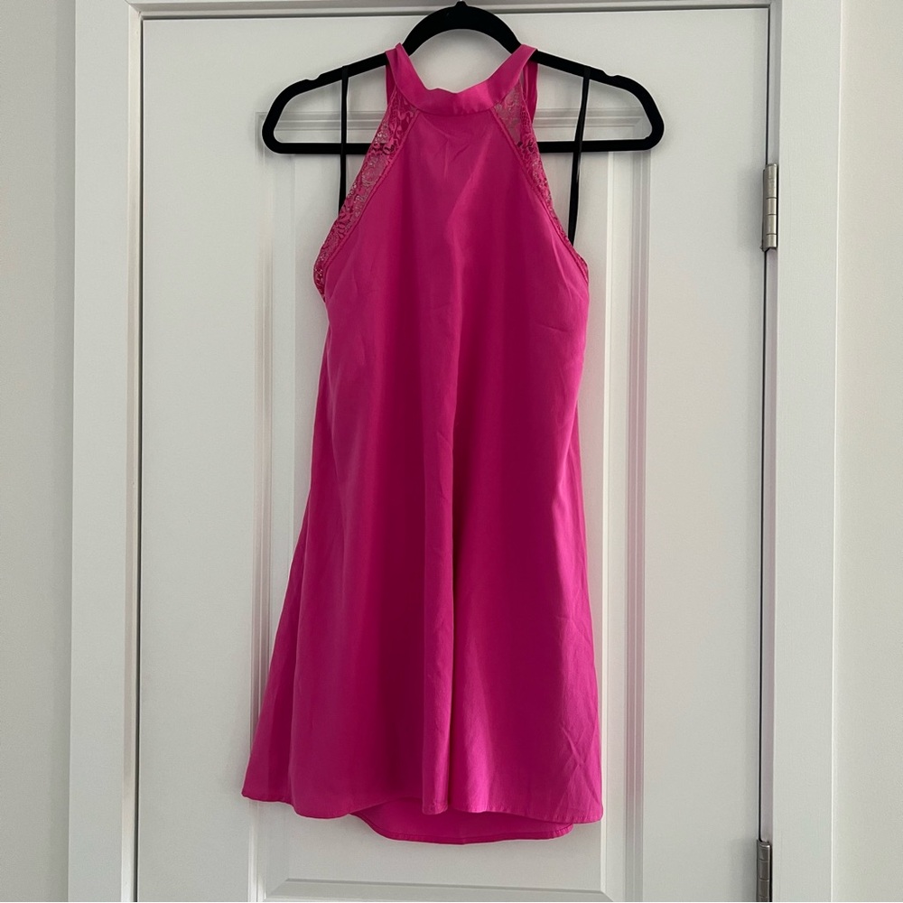 Pink Halter Dress with Lace Trim